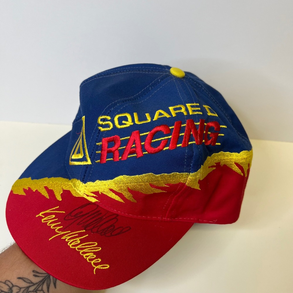 Kudzu Square D Racing Kenny Wallace Autographed Snapback Hat Blue Red Vintage